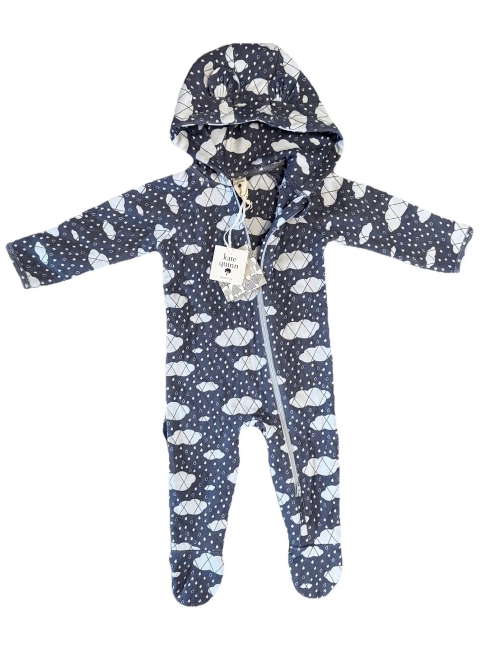 Kate Quinn Quilted Bear Bunting Blue Rain Cloud Organic Cotton 6-9M NWT